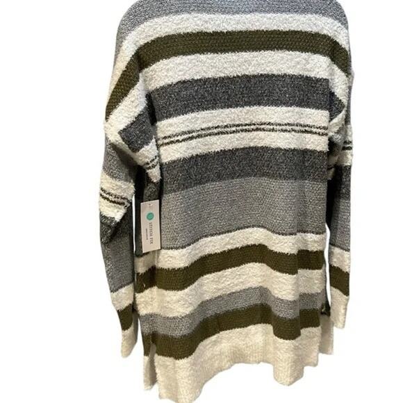 3004 NWOT Pink Clover Millicent Long Sleeve Cardigan Gray White Stripped Small - Picture 2 of 2